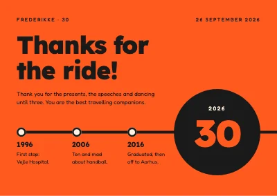 30th birthday — thank-you card with a life line