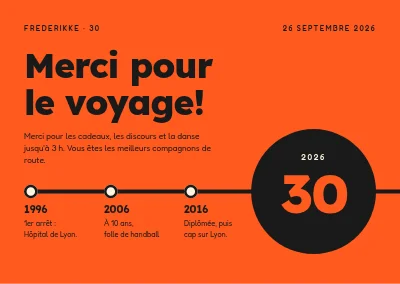 30 ans — carte de remerciement avec une ligne de vie