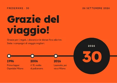 30° compleanno — biglietto di ringraziamento con una linea della vita