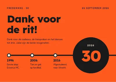30e verjaardag — bedankkaartje met een levenslijn