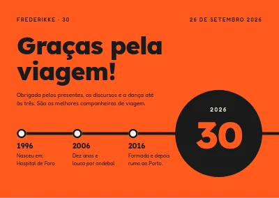 Aniversário de 30 anos — cartão de agradecimento com uma linha da vida
