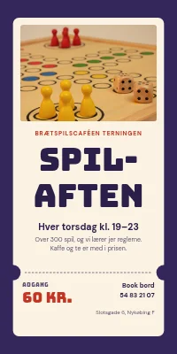 Dørplakat til brætspilscafé — spilaften