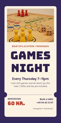 Door poster for a board game café — games night