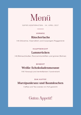 Seite 2 von Konfirmation Menükarte — Magnolie am blauen Himmel