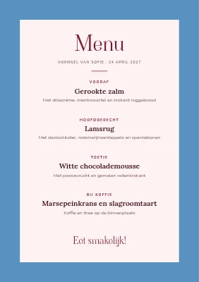 Pagina 2 van Vormselmenu — magnolia in een blauwe lucht