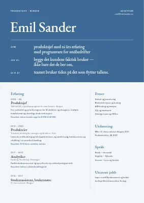 CV for produktsjef — brukerhistorie