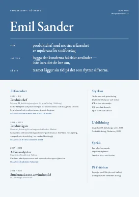 CV för produktchef — user story