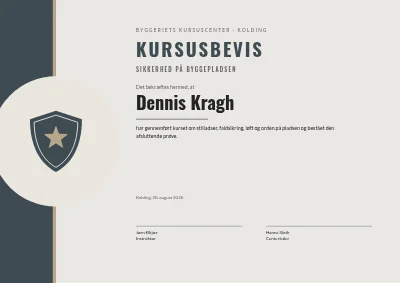Kursusbevis — sikkerhed på byggepladsen
