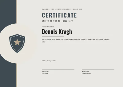 Course certificate — site safety