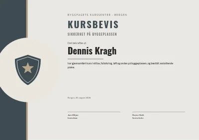 Kursbevis — byggeplassikkerhet