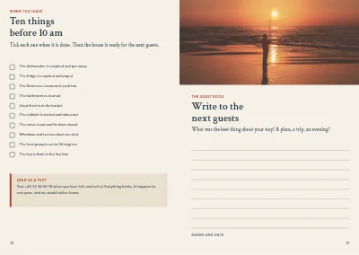Pages 18–19 of Welcome folder for a holiday home owner – 20 pages