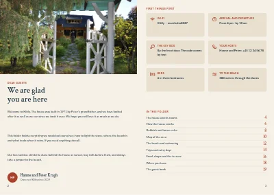 Pages 2–3 of Welcome folder for a holiday home owner – 20 pages