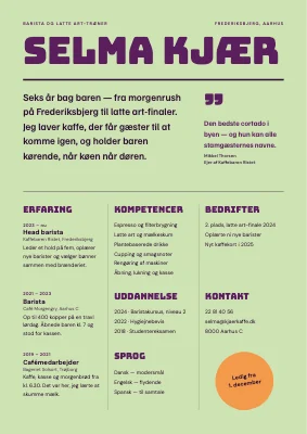 CV til barista — skilt og magasin