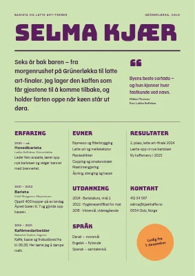 Barista-CV — kafeskilt og magasin