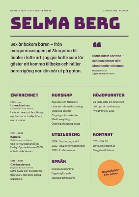 Barista-CV — kafeskylt och magasin