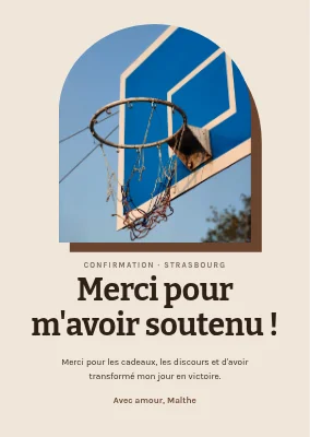 Carte de remerciement — panier de basket dans une arche