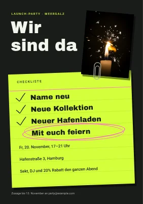 Launch-Party — Checkliste auf einer Karteikarte