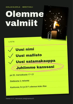 Lanseerausjuhlat — tarkistuslista arkistokortilla