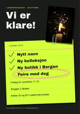 Lanseringsfest — sjekkliste på et kartotekkort