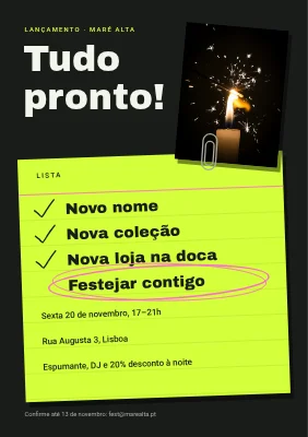 Festa de lançamento — lista de tarefas numa ficha