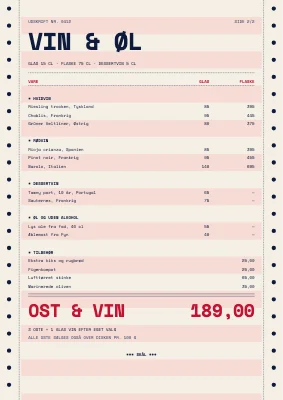 Side 2 af Ostebar — oste- og vinkort