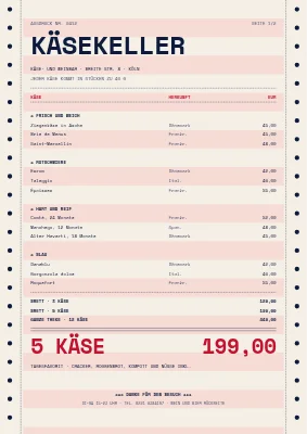Seite 1 von Käsebar — Käse- und Weinkarte