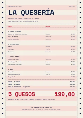 Página 1 de Quesería — carta de quesos y vinos