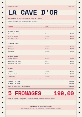 Bar à fromages — carte des fromages et des vins