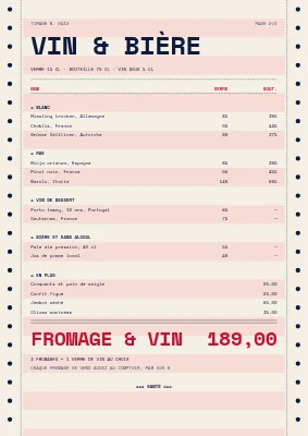 Page 2 de Bar à fromages — carte des fromages et des vins