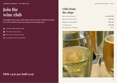 Pages 18–19 of Brochure for a Danish vineyard – 24 pages