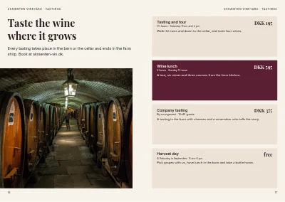 Pages 16–17 of Brochure for a Danish vineyard – 24 pages