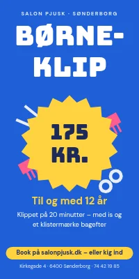 Dørplakat til frisør — børneklip 175 kr.