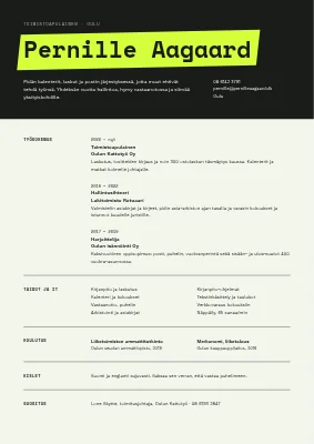 Toimistoassistentin CV — korostuskynä