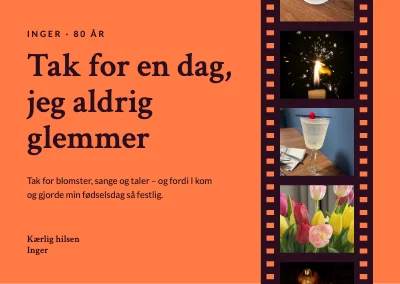 80-års fødselsdag — takkekort med filmstrimmel