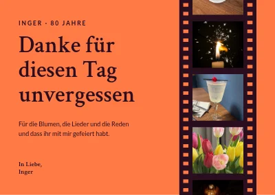 80. Geburtstag — Dankeskarte mit Filmstreifen