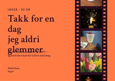 80-årsdag — takkekort med filmstrimmel