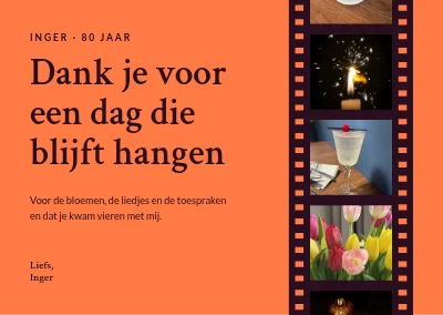 80e verjaardag — bedankkaartje met een filmstrip
