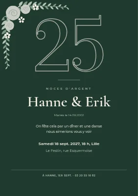 Noces d'argent — un grand 25 argenté
