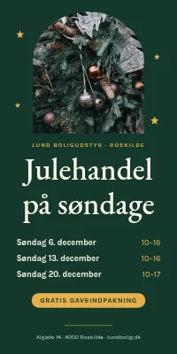 Dørplakat til butik — julehandel på søndage