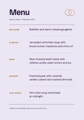 Page 2 of Winter wedding — frost menu card