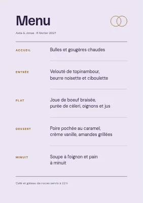Page 2 de Mariage d'hiver — carte de menu givrée