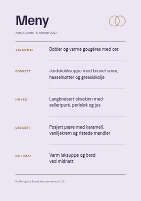 Side 2 av Vinterbryllup — menykort med rimfrost