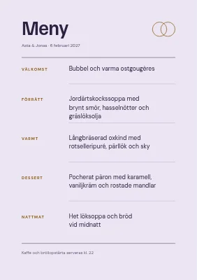 Sida 2 av Vinterbröllop — menykort med frostmotiv