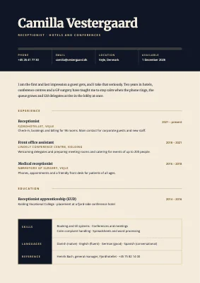 CV — receptionist