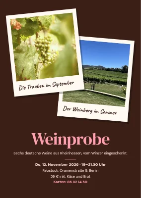 Weinprobe — zwei Polaroids vom Weinberg
