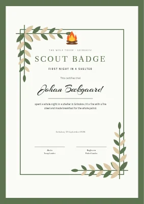 Scout certificate — night in a shelter