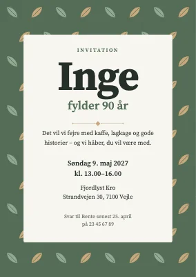 90-års fødselsdag — invitation med bladmønster