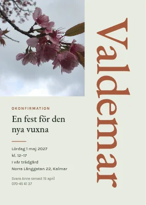 Okonfirmation — lodrätt namn och körsbärsblom
