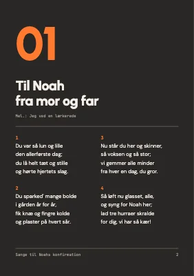 Side 2 af Sanghæfte til konfirmation — sangliste som menukort
