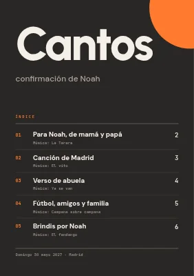 Página 1 de Cuadernillo de canciones de confirmación — lista de canciones como menú